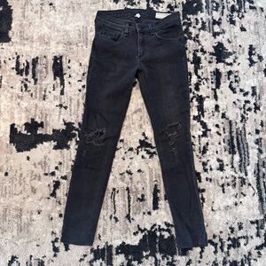 Rag & Bone The Skinny in Soft Rock With Holes Black Distressed Womens Size 27